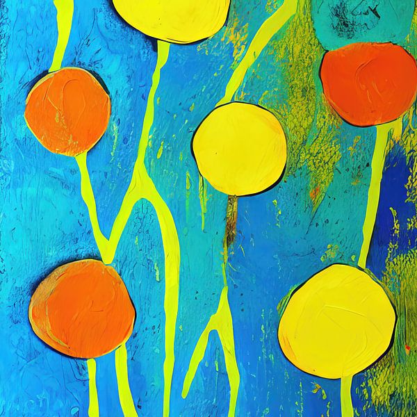Peinture abstraite avec fantaisie florale par Johan de Jong