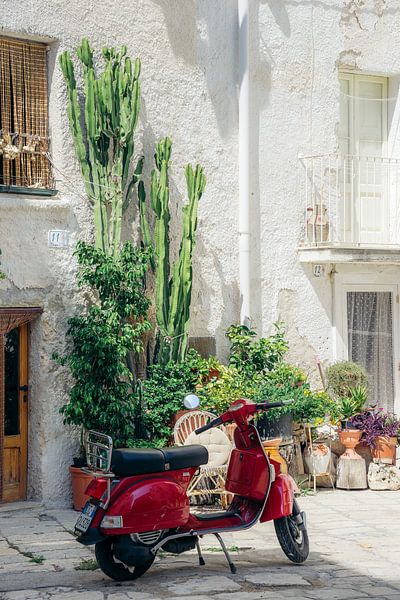Street with Vespa in Monopoli, Puglia, Italy by Karlijn Meulman