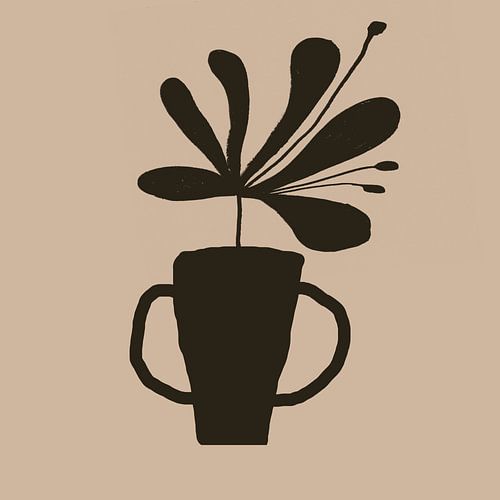 Blad in vaas in zwart.