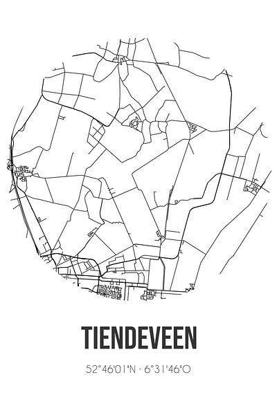 Tiendeveen (Drenthe) | Map | Black and white by Prints of Place