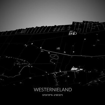 Zwart-witte landkaart van Westernieland, Groningen. van Rezona