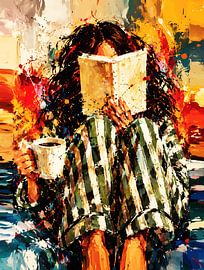 Girl Reading Book Cozy Painting Art by Ramy Salah Hefny