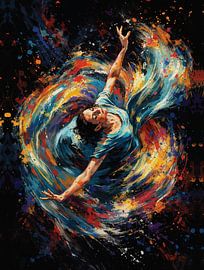 Freedom Dance Woman Swirling Colors Abstract Impasto Portrait by Ramy Salah Hefny