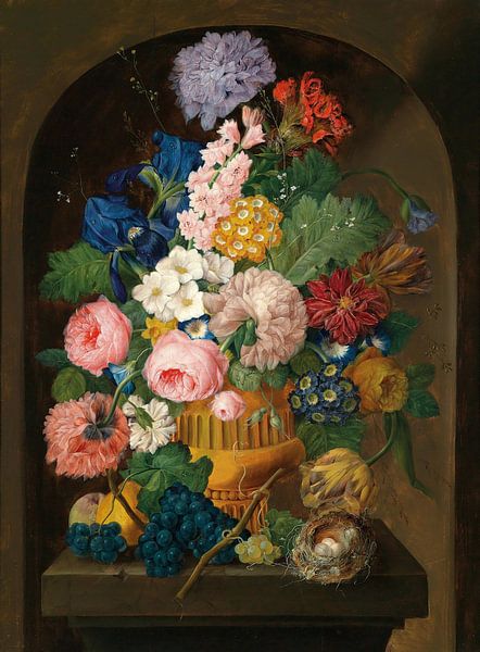 Still Life Of Flowers With A Bird’s Nest, Johann Baptist Drechsler by Masterful Masters