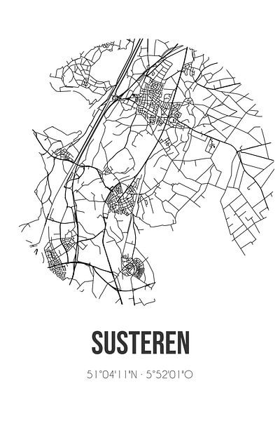 Susteren (Limburg) | Map | Black and white by Prints of Place