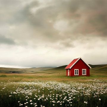 Rood Huis Weide van Poster Art Shop