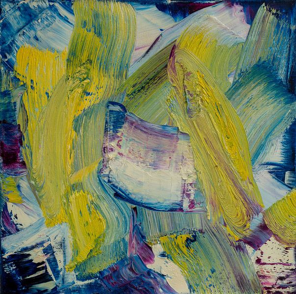Abstract oil painting, Yellow, Blue, White, Purple by BowiScapes abstract and digital art