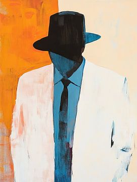 Man met Hoed tegen Kleurrijk Canvas van De Mooiste Kunst
