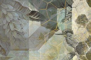 Botanische Bananenblattcollage mit Eisvogel