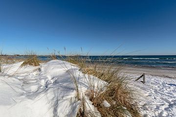 Des dunes dans la neige, une plage à Juliusruh sur l'île de Rügen