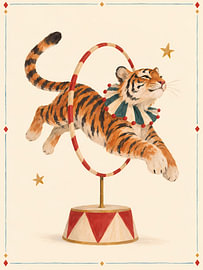Ein Tiger springt durch den Zirkusreifen von Mosaic Dialogue