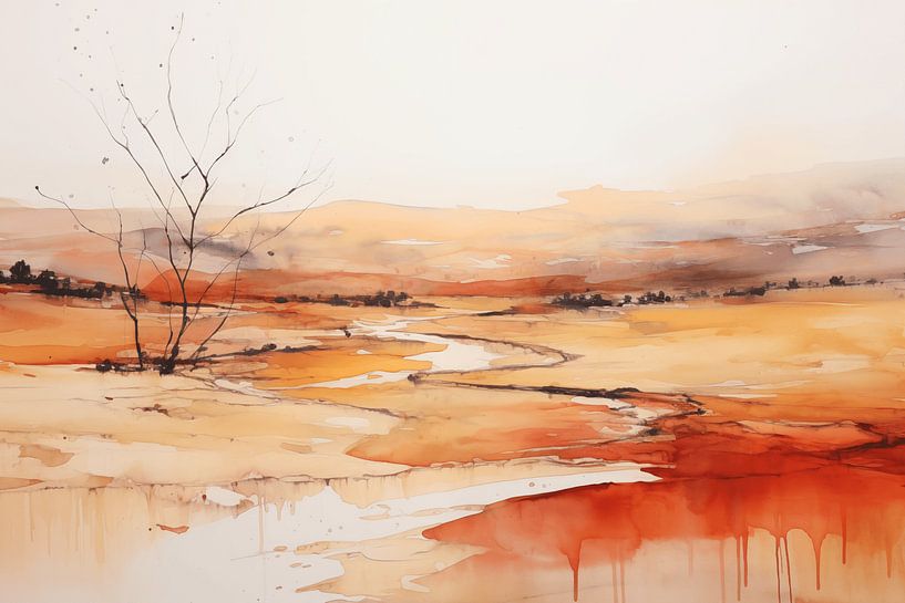 Abstract landschap in oranje van NJ Midnight Studio