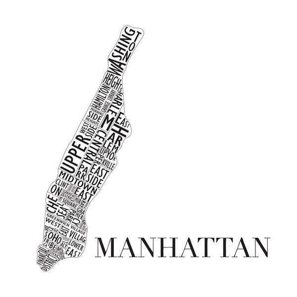 Plattegrond Manhattan in woorden van Muurbabbels Typographic Design