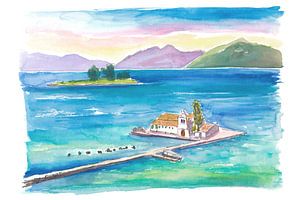 Pondikonisi auf Korfu unter dem Himmel des Ionischen Meeres, Griechenland ruft