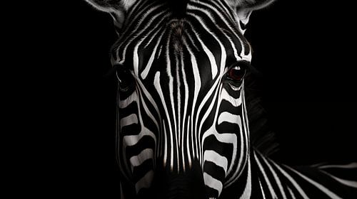 Zebraportret diep in een rij dunne zwarte lijnen op de achtergrond