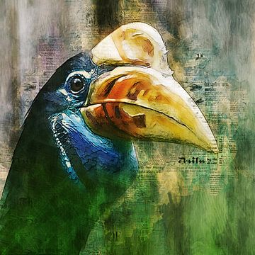 Neushoornvogel (mixed media) van Art by Jeronimo