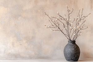 Schwarze Vase mit Blütenzweigen