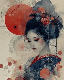 Japanese Geisha in collage style by Carla Van Iersel
