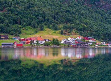 Die perfekte Reflexion über den Fjord in Sogndal. von Hamperium Photography