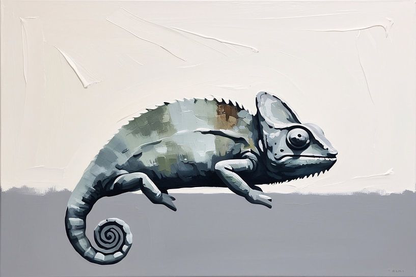 Monochromes Chamäleon auf Leinwand von Art & Soul Creations