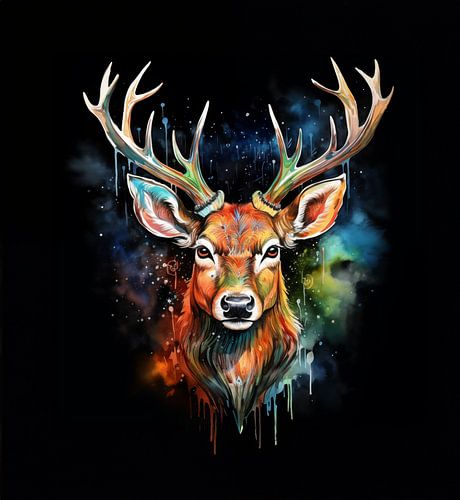 Aquarell des Kopfes eines Rothirsches