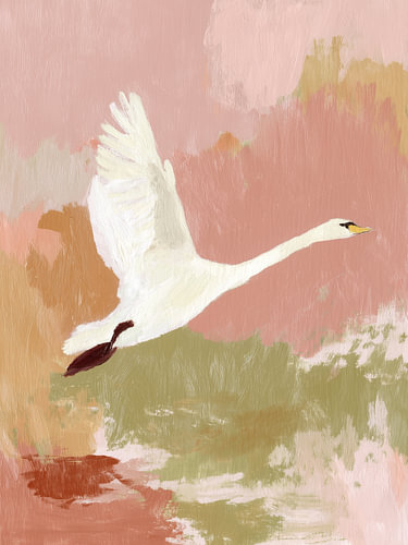 Abflug eines Schwans – Abstraktes Pastell-Vogelbild