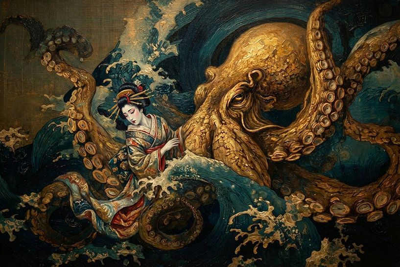 japanese art geisha with squid by Egon Zitter
