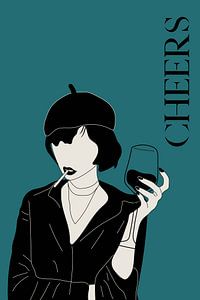 Cheers Poster in Seegrün – Moderne Barkunst – Minimalistische Illustration – Stilvolle Wanddekoratio