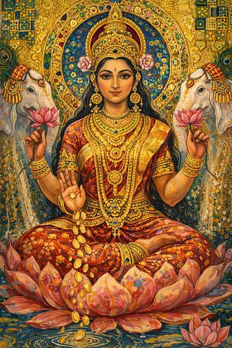 Schilderij van de hindoeïstische godin Lakshmi.