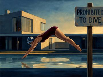 Defying Rules in a Poolside Dive by Jan Keteleer