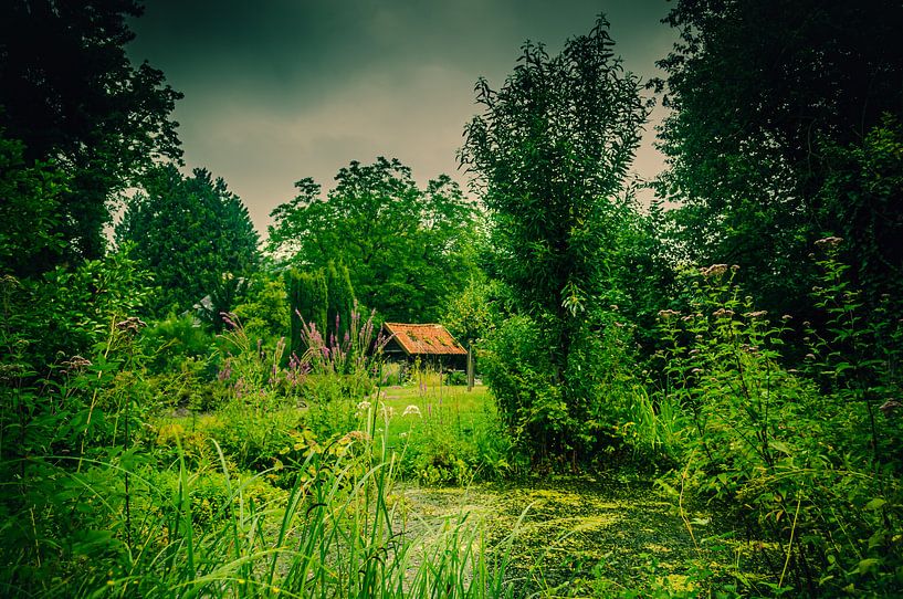 Old barn in the garden at the pond by Patrick Dijkman