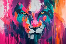 Kleurrijke leeuwenkop in abstracte stijl van Poster Art Shop