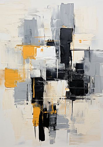 Abstract Schilderij Kunstdruk Modern Zwart Wit Oranje