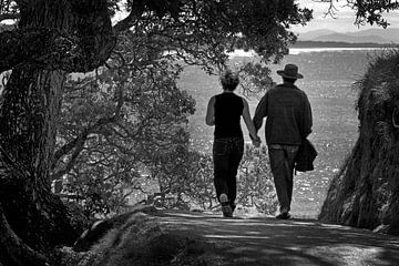 Friendship. Couple walking hand in hand. Partners by Albert Brunsting