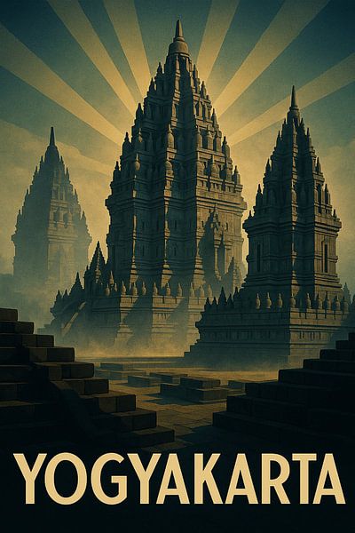 Yogyakarta Vintage Travel Poster - Prambanan Tempel &amp; Antike Geschichte Kunst von Travel Shop
