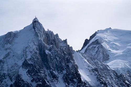 France - Chamonix - Mont Blanc peak - weather station - Snowy mountains around Ch