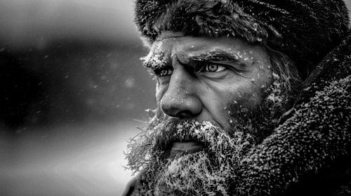 Een man die de bittere winterkou doorstaat