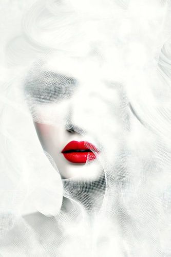 Sluier met rode lippenstift