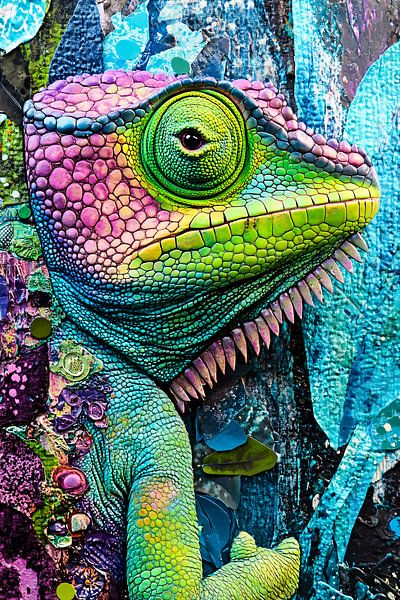 Caméléon coloré sur fond texturé par Imperial Art House