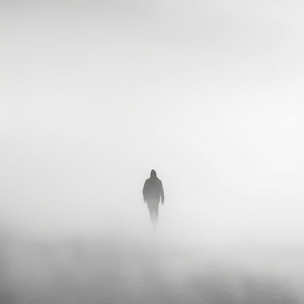 Einsamer Spaziergang im Nebel - Mystische Schwarzweiß-Fotografie von Poster Art Shop