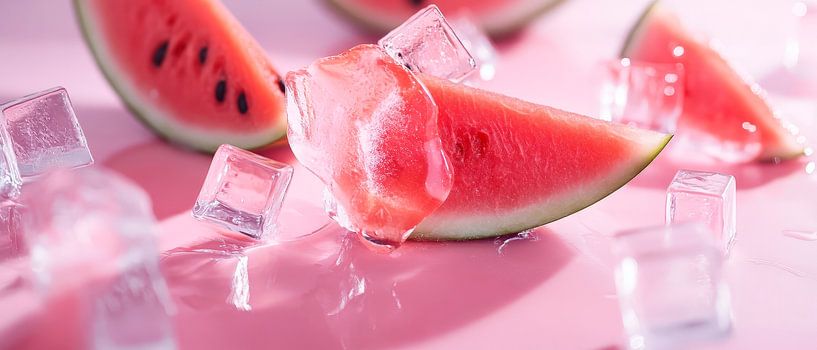 Erfrischende Wassermelone mit Eiswürfeln von Poster Art Shop