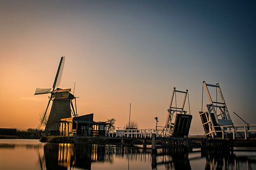 Kinderdijk in the glow of the sunset