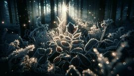 Réveil de la forêt dans une lumière matinale glaciale sur artefacti