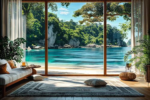 kijk uit het raam met zicht op een prachtig landschap