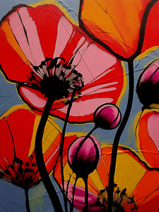 Kleurrijke klaprozen in moderne pop-art stijl