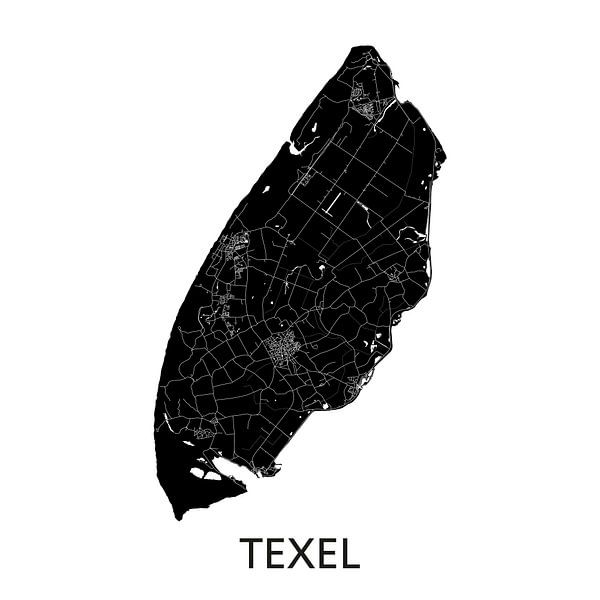 Texel Landkaart | Zwartwit | Wandcirkel van WereldkaartenShop