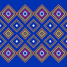 Shapes on a blue background pattern by Laly Laura