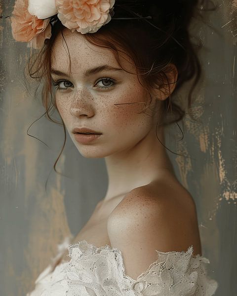 The girl with the flowers, modern portrait by Carla Van Iersel