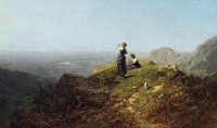 Uitzicht in de vallei (twee meisjes op een alp), CARL SPITZWEG, rond 1860 van Atelier Liesjes thumbnail