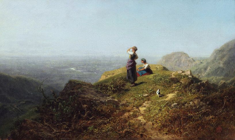 Uitzicht in de vallei (twee meisjes op een alp), CARL SPITZWEG, rond 1860 van Atelier Liesjes